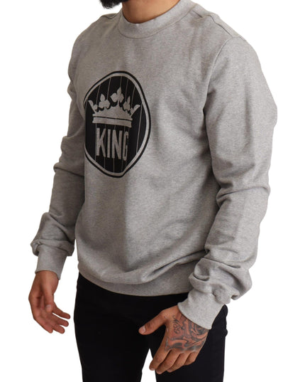 Dolce & Gabbana Gray Crown King Print Cotton Sweater