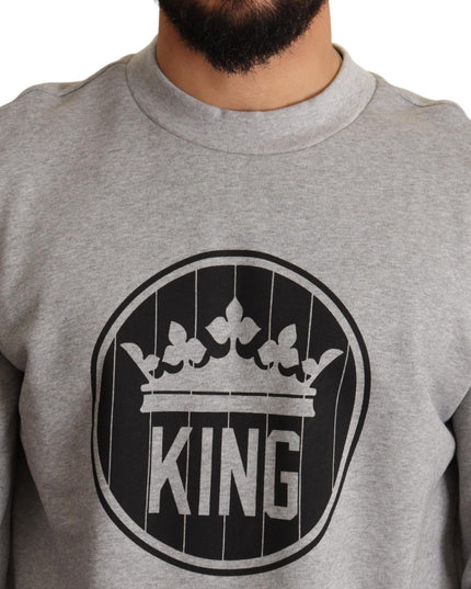 Dolce & Gabbana Gray Crown King Print Cotton Sweater