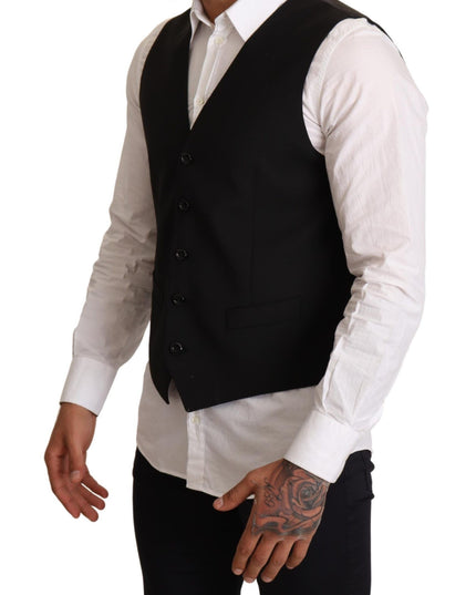Dolce & Gabbana Black Wool Formal Waistcoat Dress