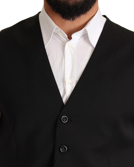 Dolce & Gabbana Black Wool Formal Waistcoat Dress