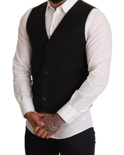 Dolce & Gabbana Black Wool Formal Waistcoat Dress