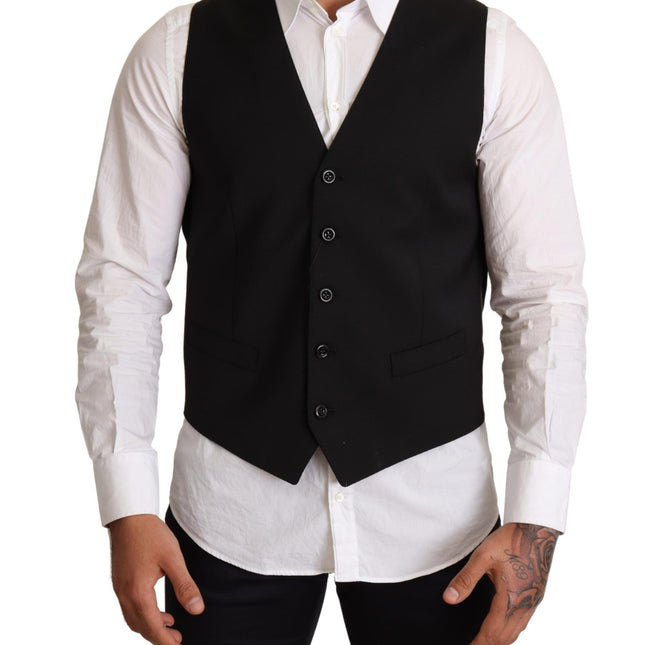 Dolce & Gabbana Black Wool Formal Waistcoat Dress