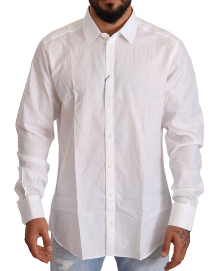 Dolce & Gabbana White Cotton Slim Fit Men MARTINI Shirt