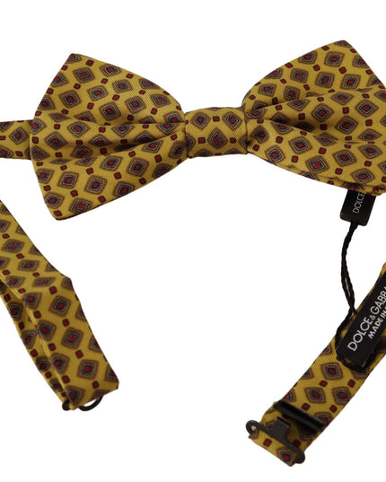 Dolce & Gabbana Yellow Patterned Silk Adjustable Neck Papillon Bow Tie