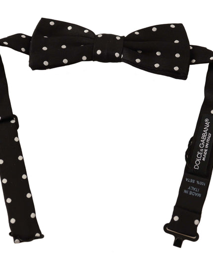Dolce & Gabbana Black White Polka Dot Silk Adjustable Neck Papillon Bow Tie