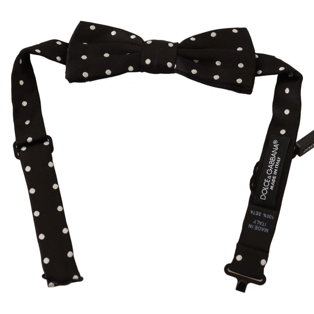 Dolce & Gabbana Black White Polka Dot Silk Adjustable Neck Papillon Bow Tie