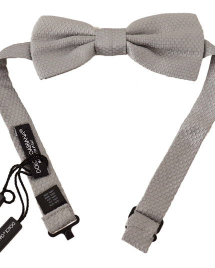 Dolce & Gabbana Silver Gray 100% Silk Adjustable Neck Papillon Bow Tie