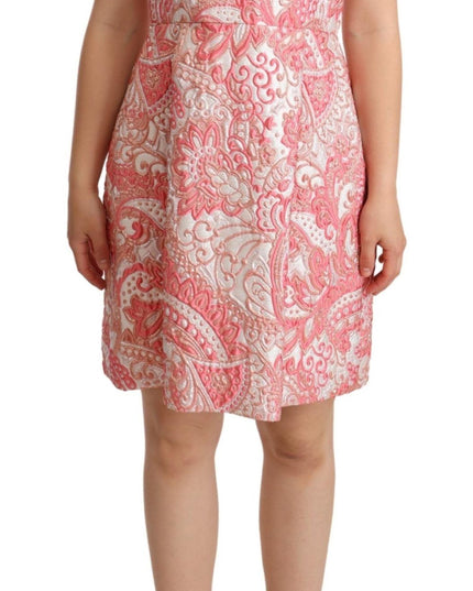 Dolce & Gabbana Pink Floral Jacquard Pleated Sheath Dress