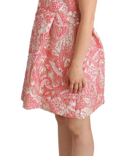 Dolce & Gabbana Pink Floral Jacquard Pleated Sheath Dress