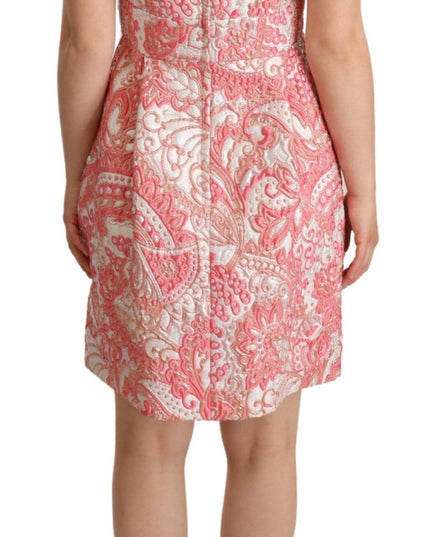 Dolce & Gabbana Pink Floral Jacquard Pleated Sheath Dress
