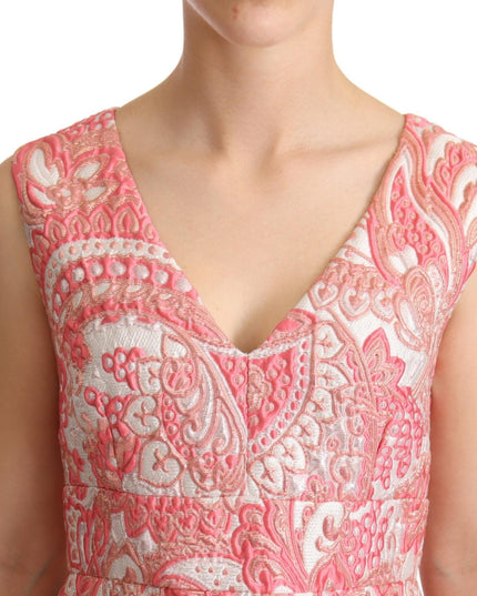 Dolce & Gabbana Pink Floral Jacquard Pleated Sheath Dress