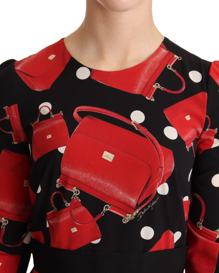 Dolce & Gabbana Black Sicily Bag Print Flared Midi Dress