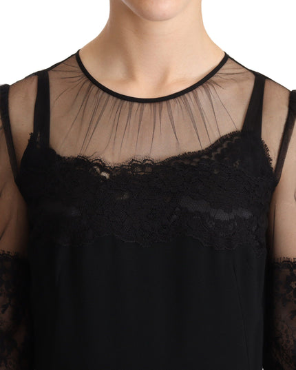 Dolce & Gabbana Black Sheer Floral Lace Crystal Maxi Dress