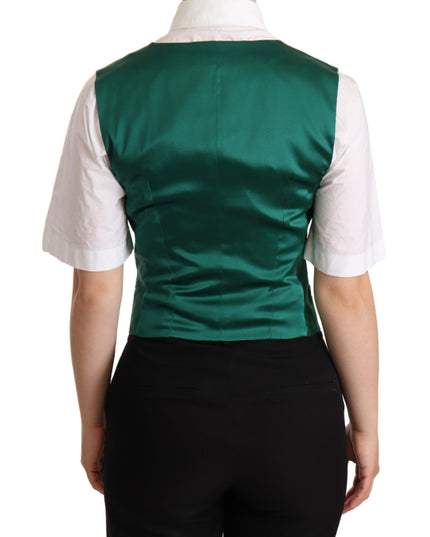 Dolce & Gabbana Green Silk Satin Sleeveless Waistcoat Vest