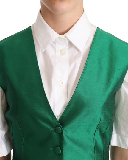 Dolce & Gabbana Green Silk Satin Sleeveless Waistcoat Vest