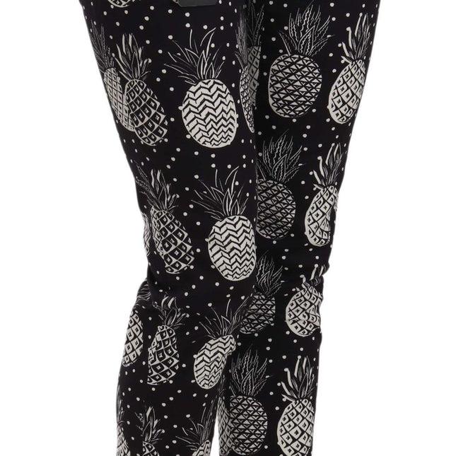 Dolce & Gabbana Black Pineapple Print Skinny Capri Pants
