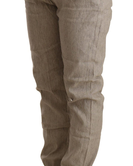 CYCLE Beige Mid Waist Casual Baggy Stretch Trouser
