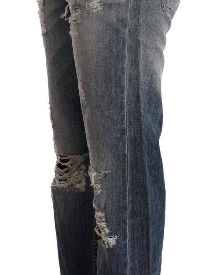 Acht Blue Tattered Mid Waist Straight Denim Trouser