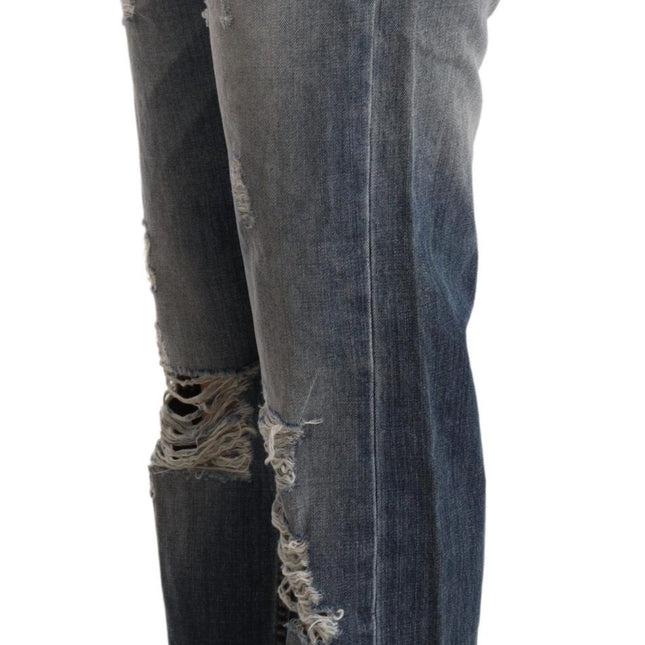 Acht Blue Tattered Mid Waist Straight Denim Trouser