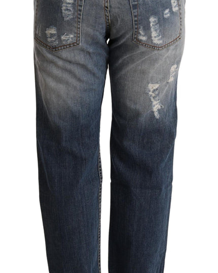 Acht Blue Tattered Mid Waist Straight Denim Trouser