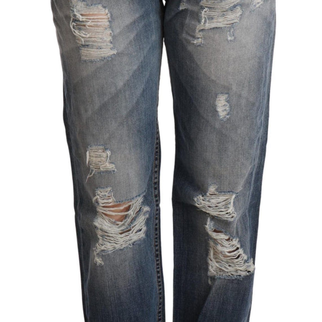 Acht Blue Tattered Mid Waist Straight Denim Trouser