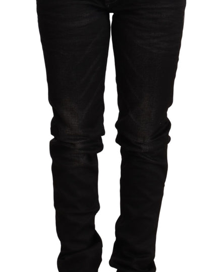 Acht Black Low Waist Skinny Denim Cotton Trouser