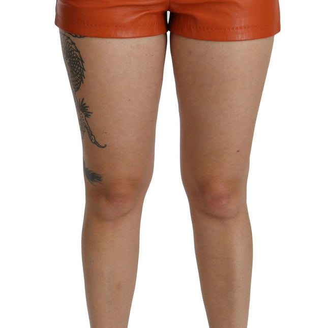 Dolce & Gabbana Orange Leather High Waist Hot Pants Shorts