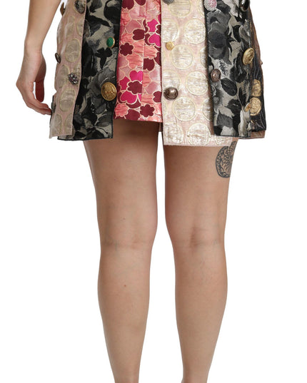 Dolce & Gabbana Multicolor Floral Jacquard Crystal Skirt