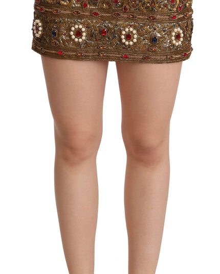 Dolce & Gabbana Gold Crystal Jacquard High Waist Skirt