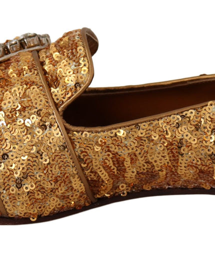 Dolce & Gabbana Gold Sequin Crystal Flat Women Loafers Shoes