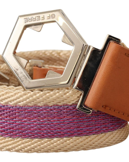 GF Ferre Multicolor Leather Silver Hexagon Logo Buckle Belt