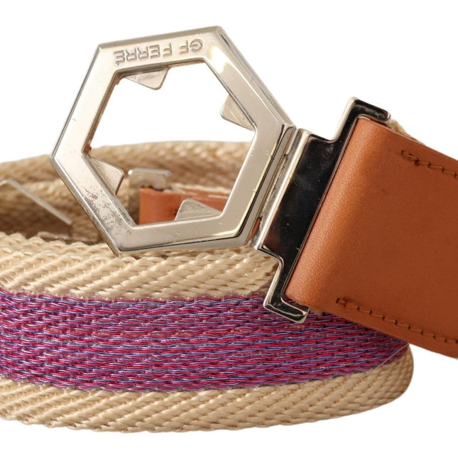 GF Ferre Multicolor Leather Silver Hexagon Logo Buckle Belt