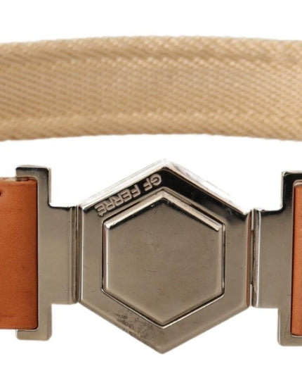 GF Ferre Multicolor Leather Silver Hexagon Logo Buckle Belt