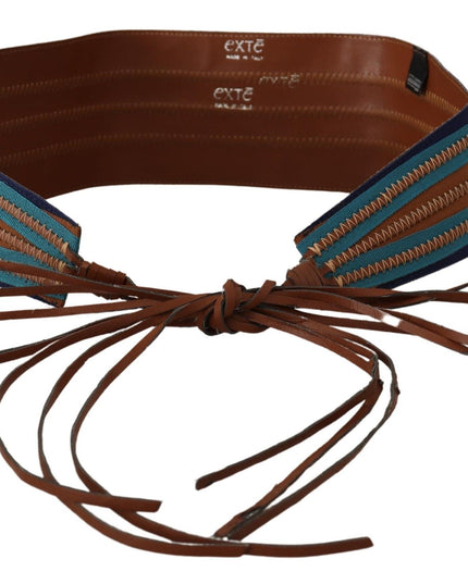 Exte Brown Leather Wide Waistband Tie Fastening Belt