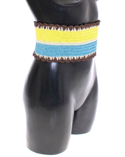 Dolce & Gabbana Yellow Striped Wide Waist Raffia Belt