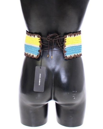 Dolce & Gabbana Yellow Striped Wide Waist Raffia Belt