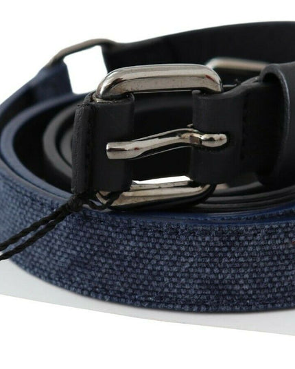 Costume National Black Blue Leather Silver Logo Belt