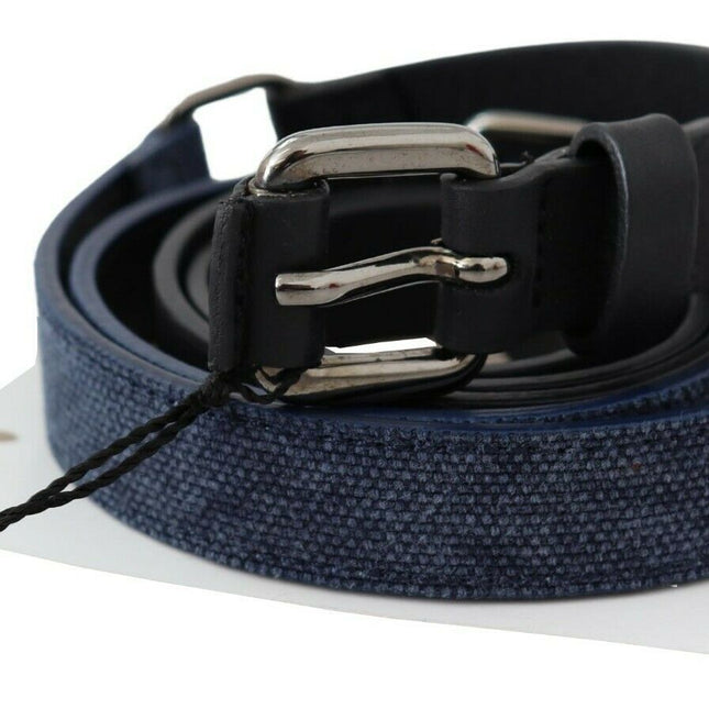 Costume National Black Blue Leather Silver Logo Belt