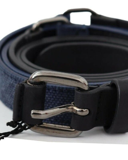 Costume National Black Blue Leather Silver Logo Belt