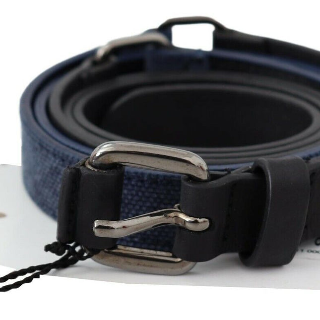 Costume National Black Blue Leather Silver Logo Belt