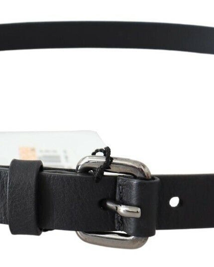 Costume National Black Blue Leather Silver Logo Belt