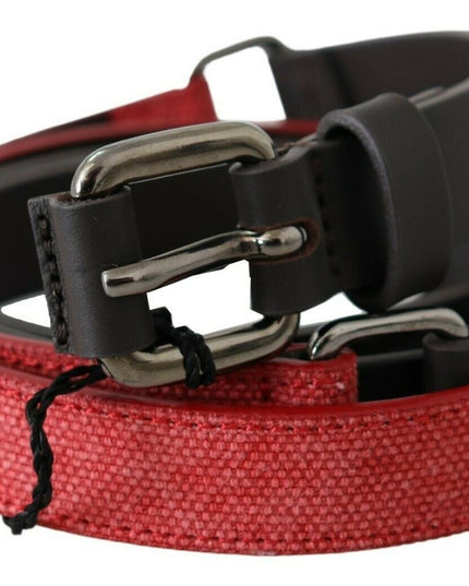 Costume National Red Brown Leather Silver Logo Buckle Waist Belt