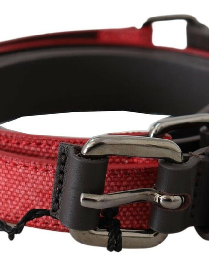 Costume National Red Brown Leather Silver Logo Buckle Waist Belt