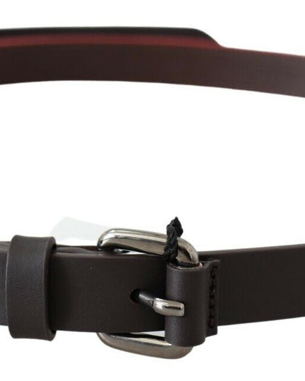 Costume National Red Brown Leather Silver Logo Buckle Waist Belt