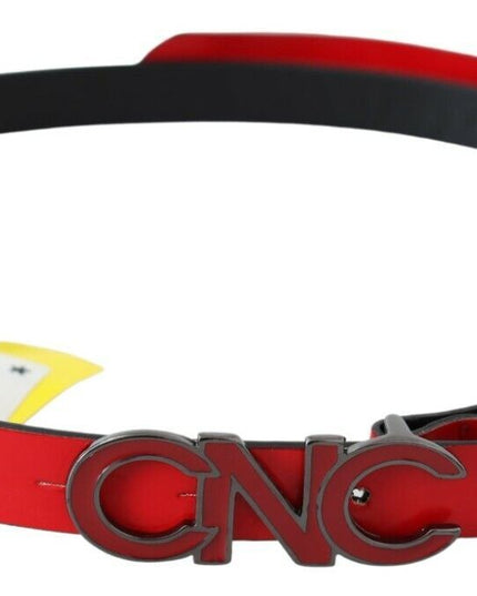 Costume National Red Black Reversible Leather Logo Buckle Belt