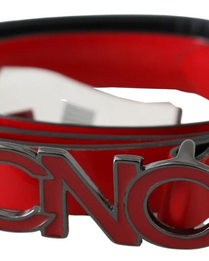 Costume National Red Black Reversible Leather Logo Buckle Belt