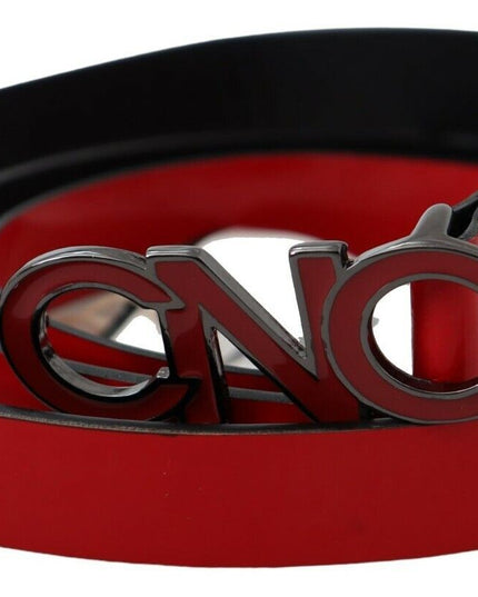 Costume National Red Black Reversible Leather Logo Buckle Belt