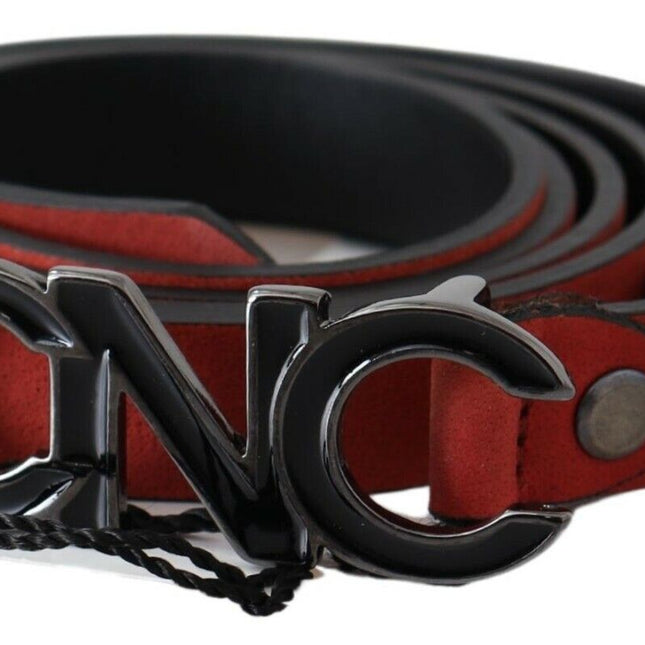 Costume National Red Black Leather Black Logo Buckle Blood Belt