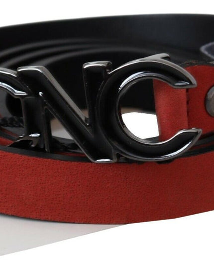 Costume National Red Black Leather Black Logo Buckle Blood Belt