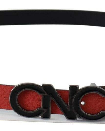 Costume National Red Black Leather Black Logo Buckle Blood Belt